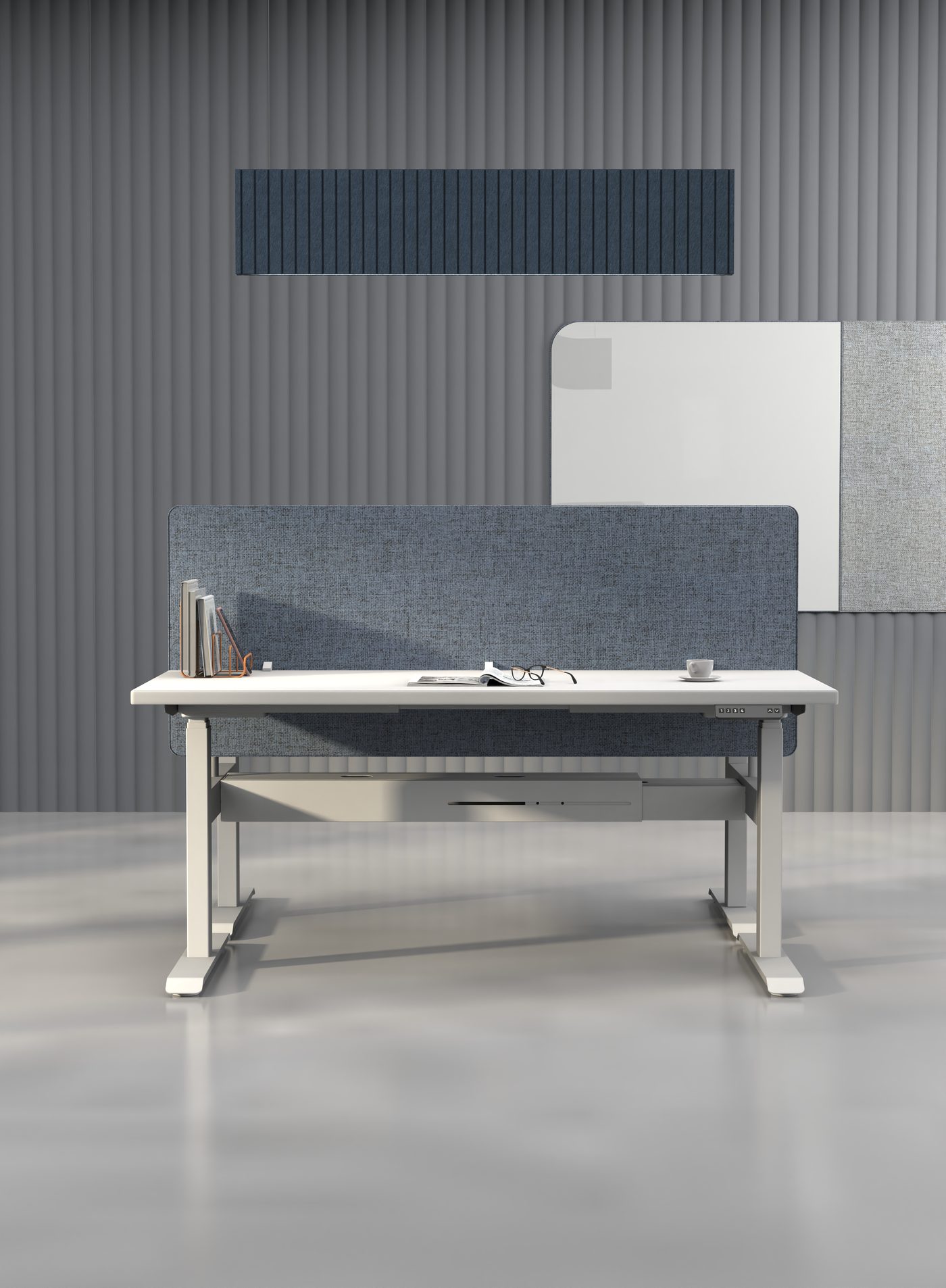 Pressed screen with clamp fixing, single desk