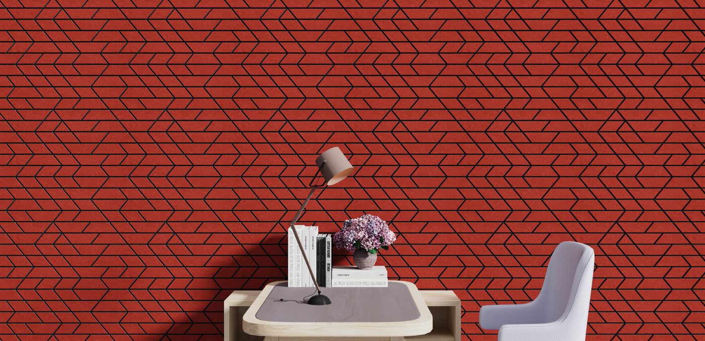 Close-up of felt-faced acoustic wall